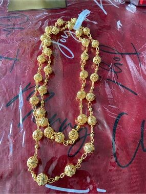 Gold Filigree Bead Double Strand Necklace - Women Jewelry